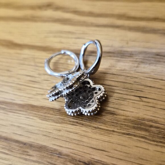 Sterling Silver CZ Floral Dangle Earrings 925 LOFT Micro‑pavé Office Siren Luxur - Picture 5 of 7